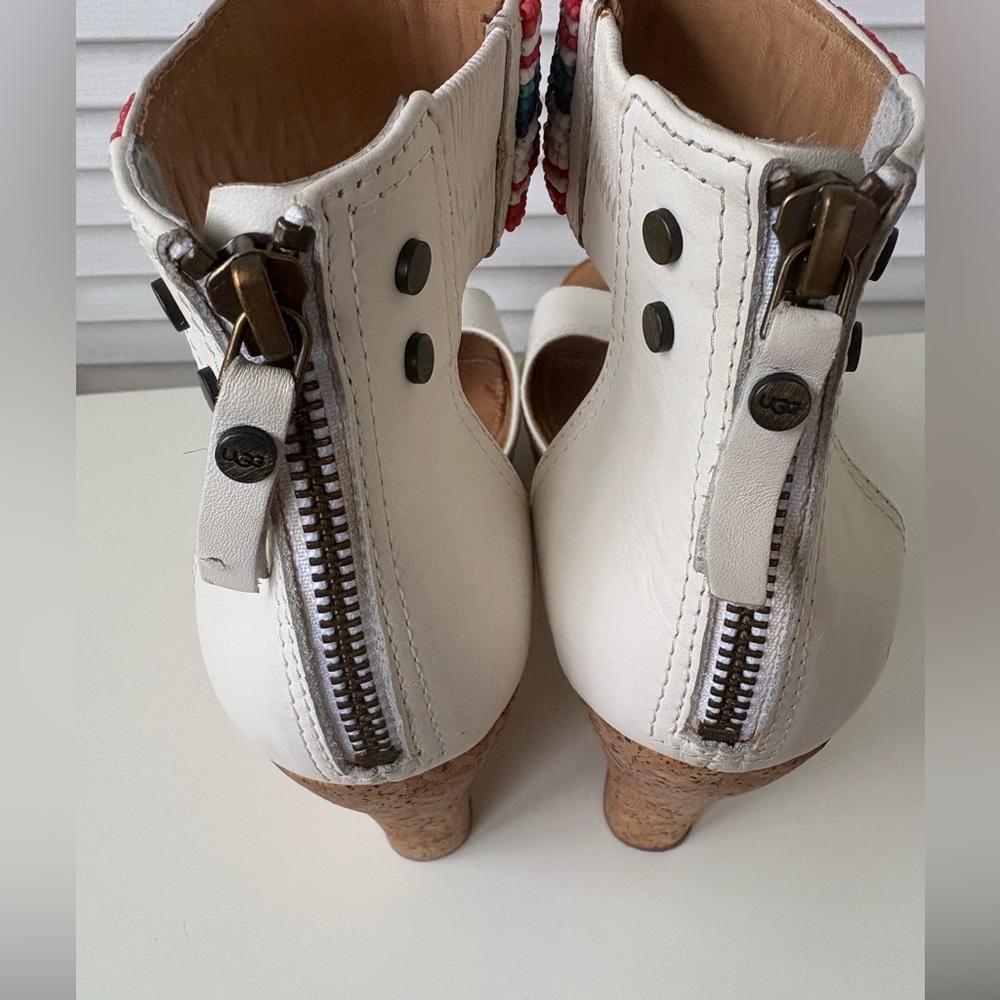 UGG White Platform Wedge Sandal with Beaded Ankle. Good condition size 8 - Picture 10 of 13